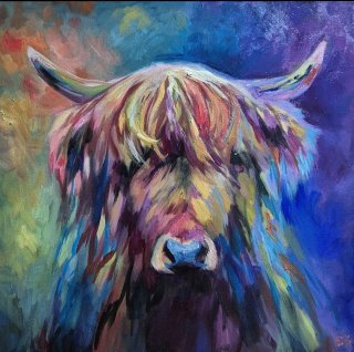 Colourfulhighlandcowoilpaintingsuegardner 1