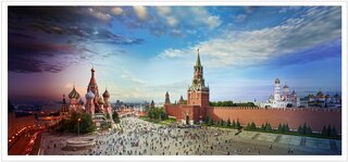 Red square moscow day to night 2018 stephen wilkes u.s.a. digital c print behind museum glass in handmade white wooden frame km